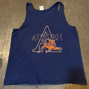 Vintage Auburn Tigers Tank Top Men XL Blue Team Hanes Graphic Sleeveless
